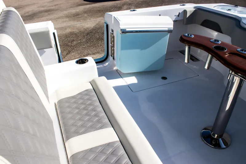  Yacht Photos Pics Luxury seating and table on 2026 Front Runner 43 Catamaran deck.