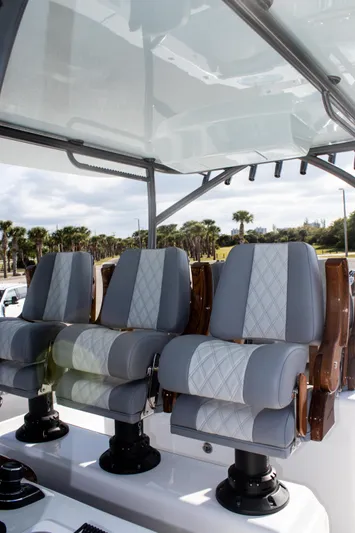  Yacht Photos Pics Luxury seating on 2026 Front Runner 43 Catamaran, featuring elegant design and comfort.