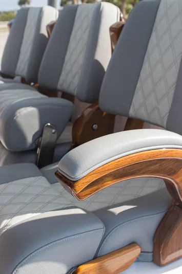  Yacht Photos Pics Luxurious seating on 2026 Front Runner 43 Catamaran with elegant wood accents.