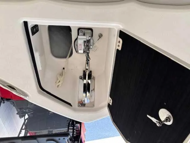 Black Label Marine Yacht Photos Pics 2023 Sea Fox 328 Commander anchor compartment with winch and chain storage.