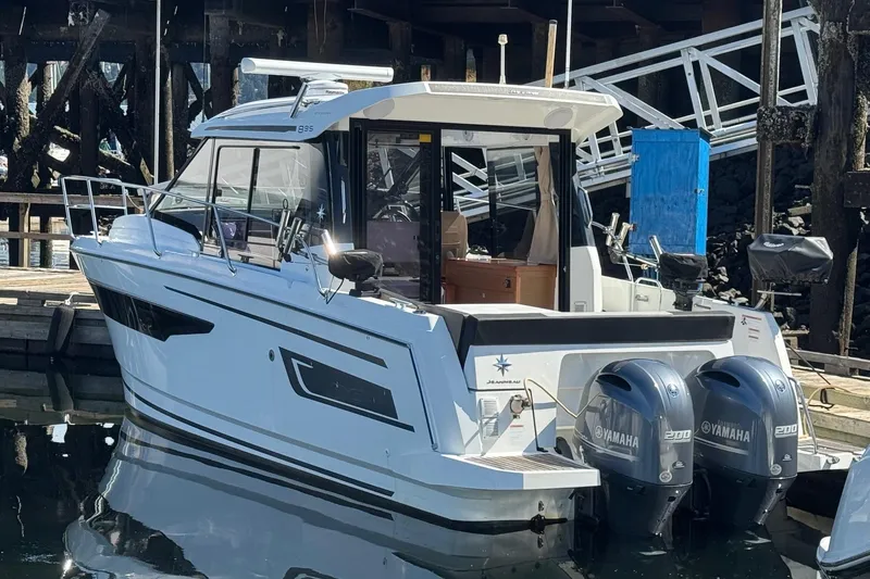  Yacht Photos Pics 2017 Jeanneau 895 Offshore boat docked with twin Yamaha engines.