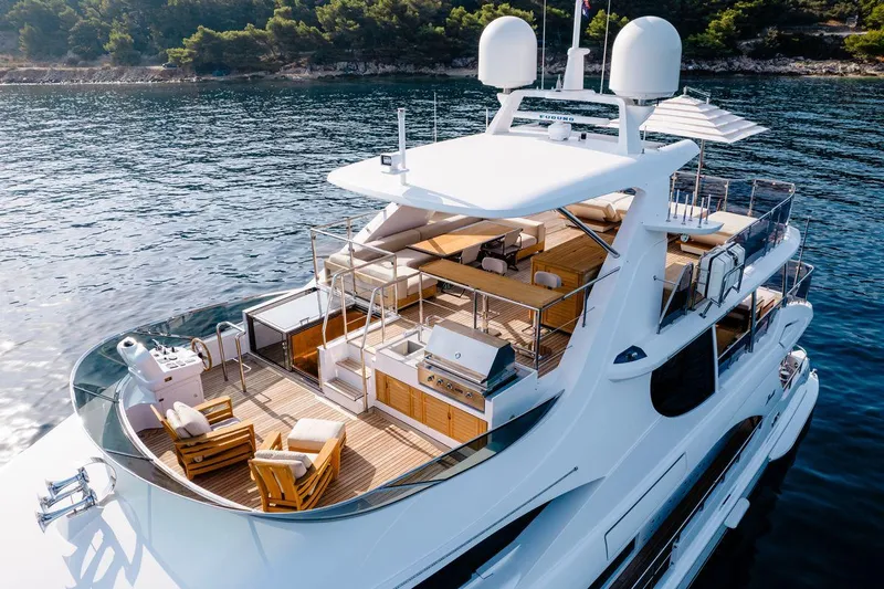 Afina Yacht Photos Pics Luxurious 2017 Benetti 108 yacht with spacious deck and modern amenities on serene water.