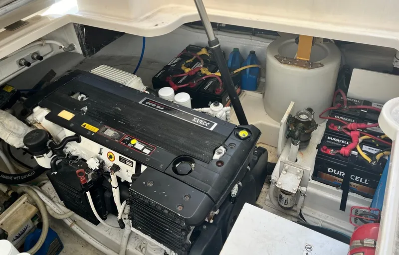 Nola Yacht Photos Pics Engine compartment of 2007 Tiara Yachts 3900 Sovran with batteries and wiring.