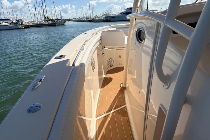  Yacht Photos Pics 2018 Grady-White Canyon 336 boat deck with marina view.