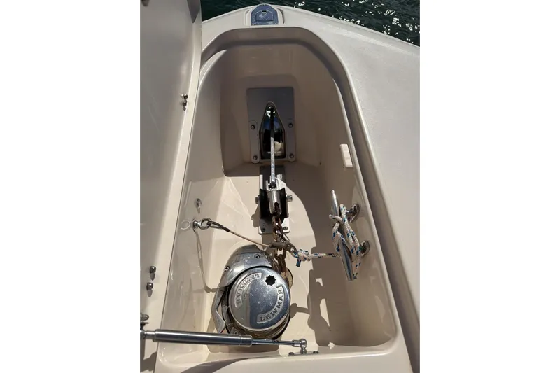  Yacht Photos Pics Anchor compartment of 2018 Grady-White Canyon 336 boat, featuring Lewmar windlass system.