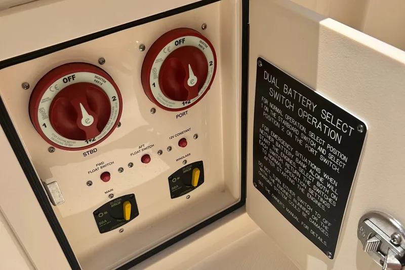 Daddy's Broke Lll Yacht Photos Pics Dual battery switch panel on 2020 Grady-White Canyon 306 boat.