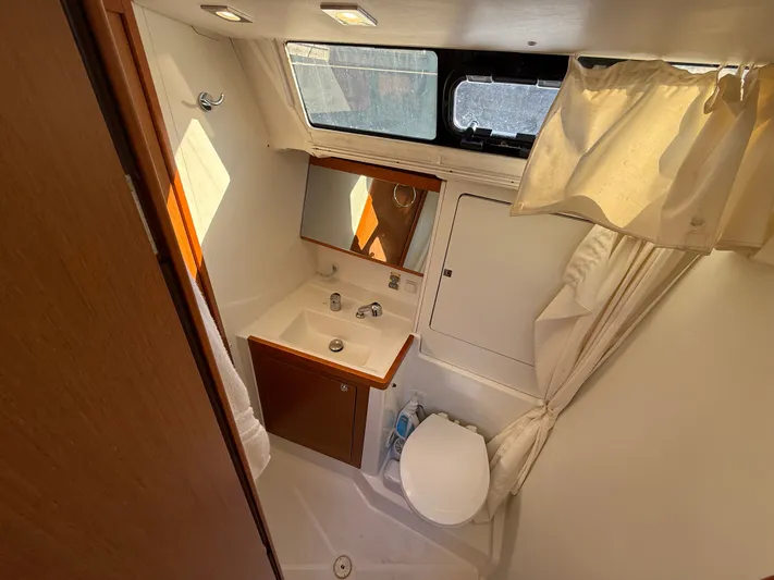 Overkill Yacht Photos Pics Interior view of Beneteau Oceanis 48 yacht bathroom, year 2016.