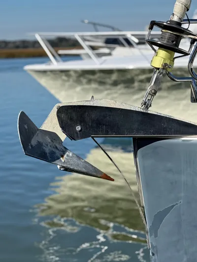 Overkill Yacht Photos Pics Close-up of an anchor on a 2016 Beneteau Oceanis 48.
