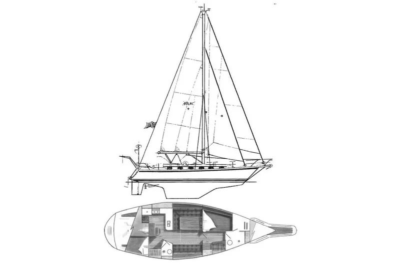 Via Yacht Photos Pics Line drawing of 2004 Caliber 40LRC sailboat with interior layout.