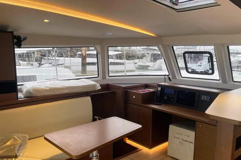  Yacht Photos Pics Interior of 2022 Nautitech 44 Open catamaran with modern design and large windows.