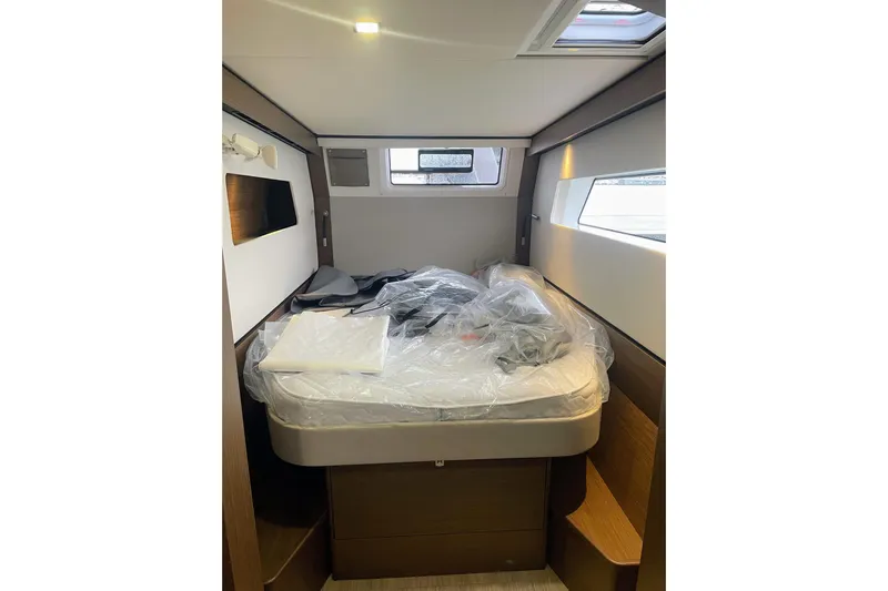  Yacht Photos Pics Interior cabin of 2022 Nautitech 44 Open yacht with bed and modern design.