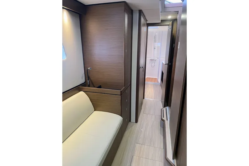  Yacht Photos Pics Interior of 2022 Nautitech 44 Open yacht, featuring sleek wood finishes and modern design.