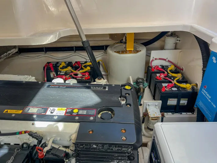  Yacht Photos Pics Engine compartment of 2008 Tiara Yachts 3900 Sovran with batteries and components.