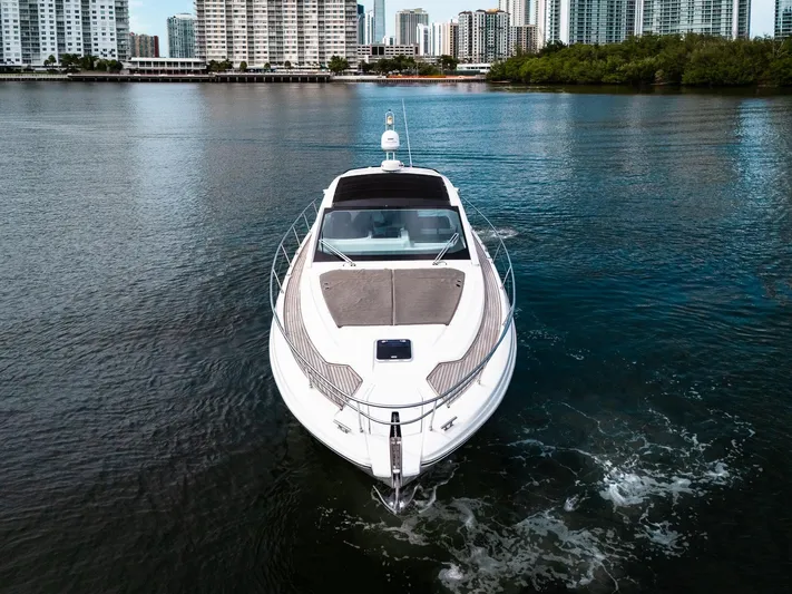 Amici Yacht Photos Pics 2019 Azimut Atlantis 43 yacht cruising in urban waterfront setting.