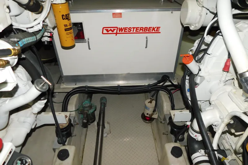  Yacht Photos Pics Engine room of 1999 Sea Ray 500 Sundancer with Westerbeke generator and CAT filter.