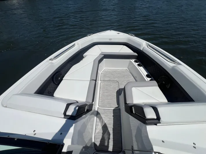  Yacht Photos Pics 2022 Cobalt R8 Outboard boat with spacious seating on calm water.