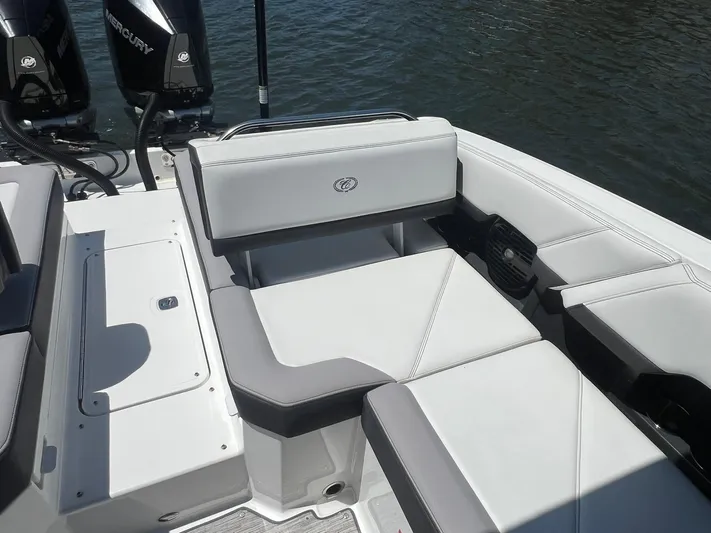  Yacht Photos Pics 2022 Cobalt R8 Outboard boat interior with sleek seating and modern design.