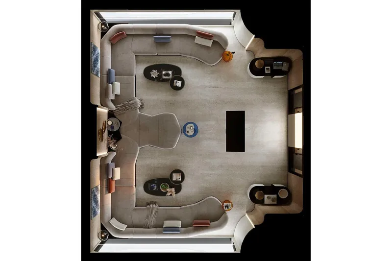 M/y Oxygen Yacht Photos Pics Luxurious interior of 2025 47m Expedition Yacht, featuring modern seating and elegant decor.