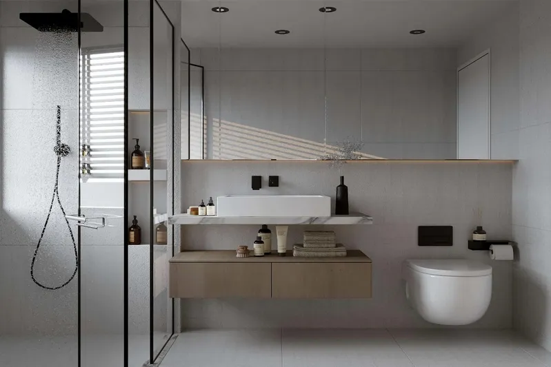 M/y Oxygen Yacht Photos Pics Modern bathroom on 47m Expedition Yacht, 2025, featuring sleek design and luxury amenities.