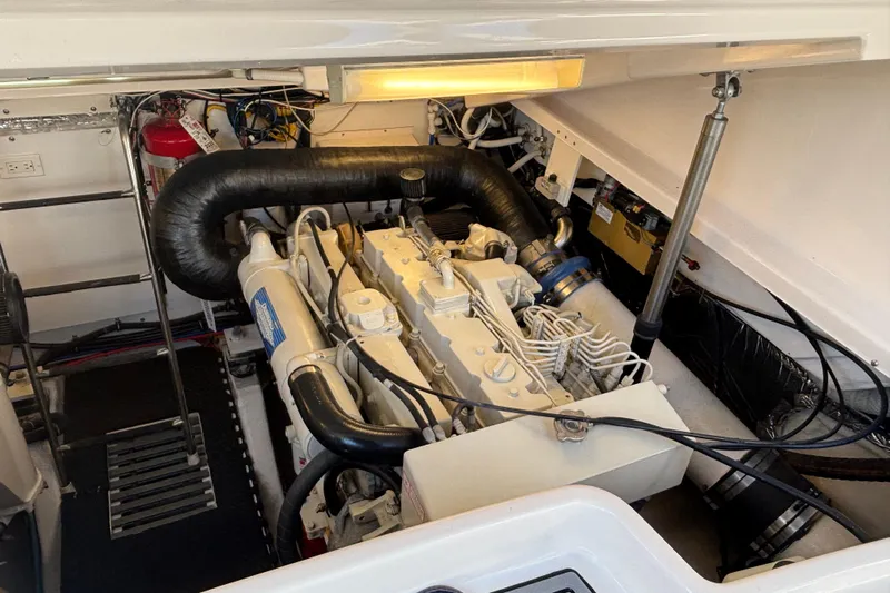 Salina Yacht Photos Pics Engine room of 2004 Tiara Yachts 3600 Sovran, showcasing detailed mechanical components.