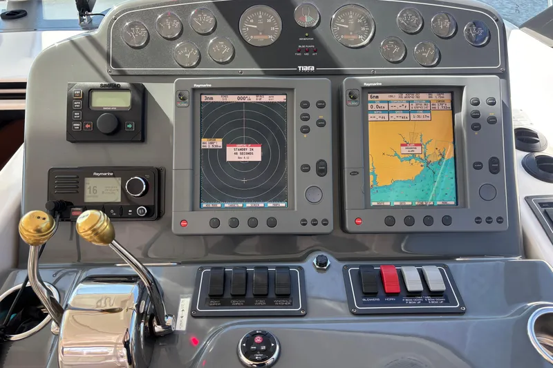 Salina Yacht Photos Pics Dashboard of 2004 Tiara Yachts 3600 Sovran with navigation and control systems.