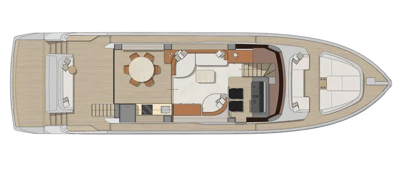  Yacht Photos Pics Floor plan of 2025 Cranchi 62 Sessantadue yacht, featuring spacious deck and interior layout.