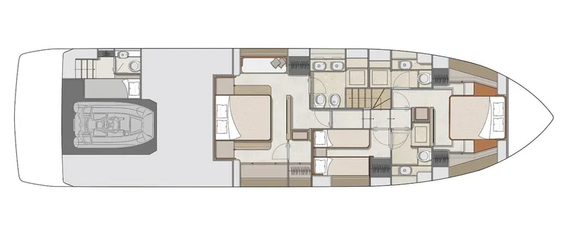  Yacht Photos Pics Floor plan of 2025 Cranchi 62 Sessantadue yacht, featuring bedrooms and bathrooms.