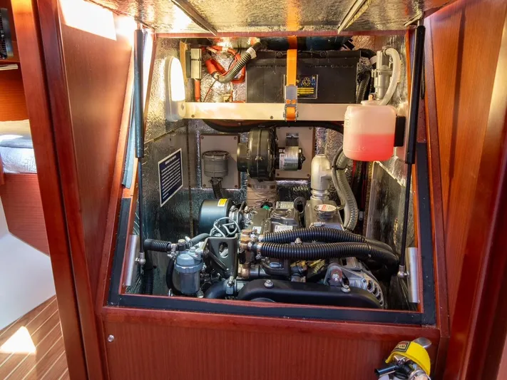 Anthem Yacht Photos Pics Engine compartment of 2022 Dehler 34 yacht, showcasing modern marine engineering.