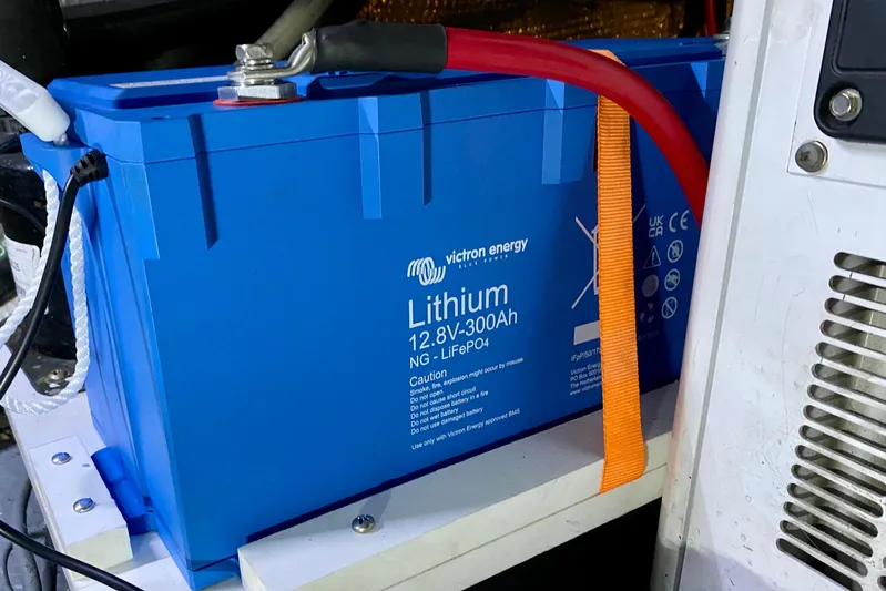 Lazy Livin' Yacht Photos Pics Lithium battery in 1971 Hatteras 43 Double Cabin, Victron Energy 12.8V 300Ah LiFePO4.