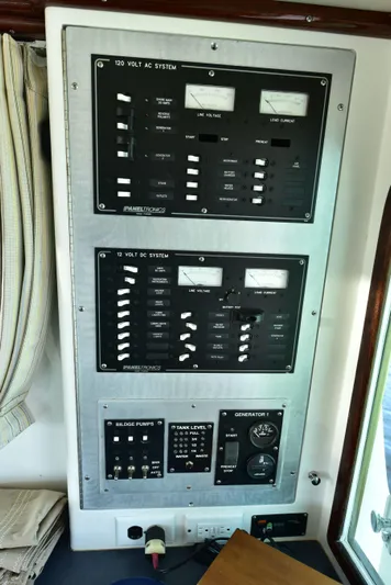 About Time Yacht Photos Pics Electrical control panel on a 1998 Duffy 35 Downeast Cruiser boat.