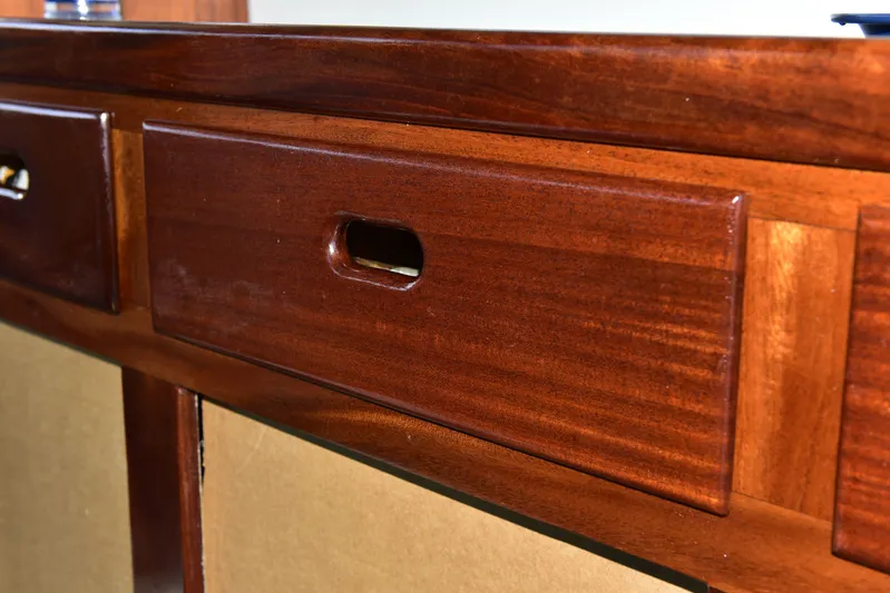 About Time Yacht Photos Pics Close-up of wooden cabinetry on a 1998 Duffy 35 Downeast Cruiser.