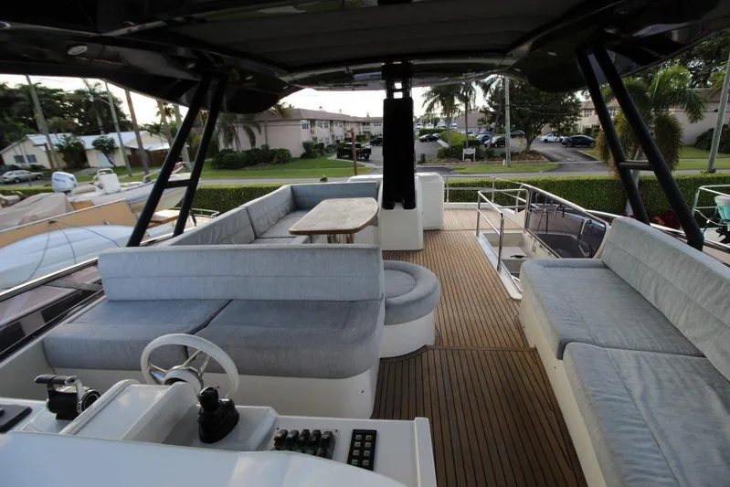  Yacht Photos Pics Luxurious 2013 Monte Carlo Yachts MCY 65 flybridge with spacious seating and elegant design.