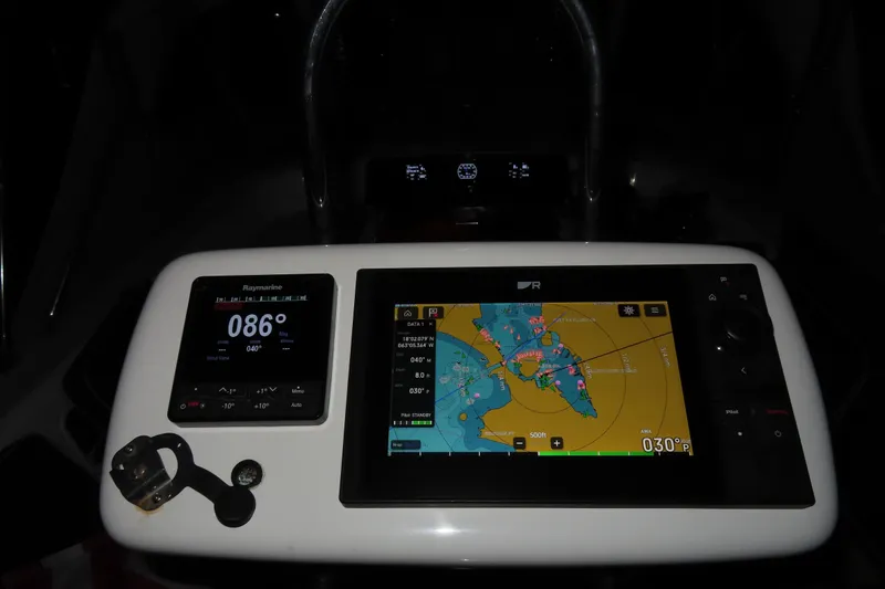 Sea Pearl Yacht Photos Pics Navigation equipment on a 1998 Hylas 54' yacht, featuring digital displays and controls.