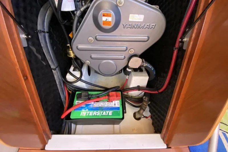 J'ouvert Yacht Photos Pics Engine compartment of a 2009 Beneteau 43 with Yanmar engine and Interstate battery.