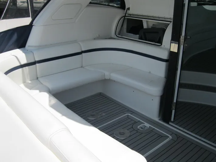  Yacht Photos Pics 2017 Formula 45 Yacht interior with white seating and sleek design.