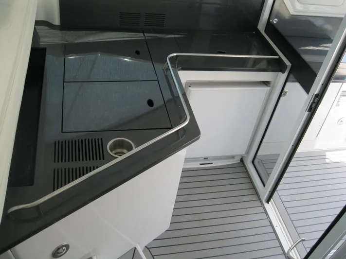  Yacht Photos Pics 2017 Formula 45 Yacht interior with sleek kitchen area and modern design.