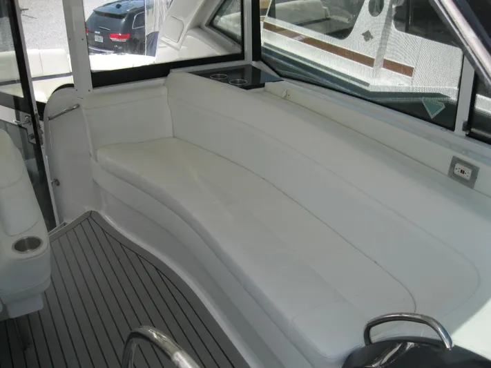  Yacht Photos Pics 2017 Formula 45 Yacht interior with white seating and sleek design.