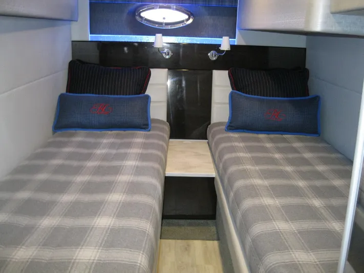  Yacht Photos Pics 2017 Formula 45 Yacht interior with twin beds and stylish decor.