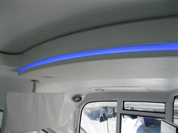  Yacht Photos Pics Interior of 2017 Formula 45 Yacht with blue LED lighting and modern design.