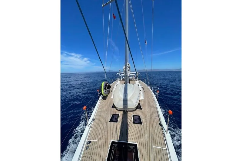  Yacht Photos Pics Sailing on a 2015 Dufour 560 Grand Large yacht in open sea.