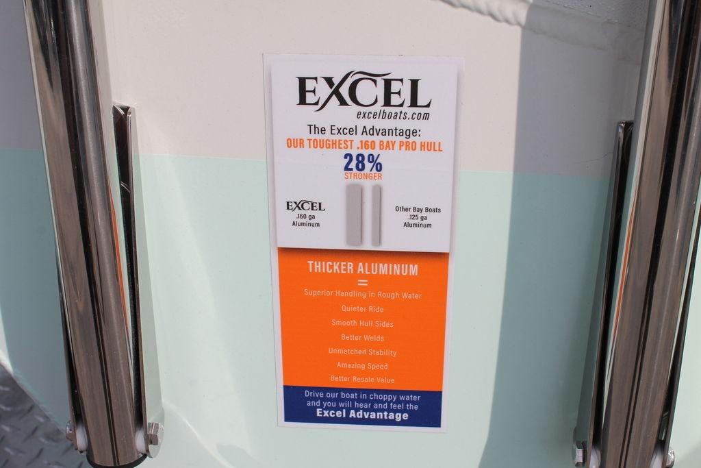 Excel Bay Pro Elite 203 boat features, highlighting 28% stronger aluminum hull.