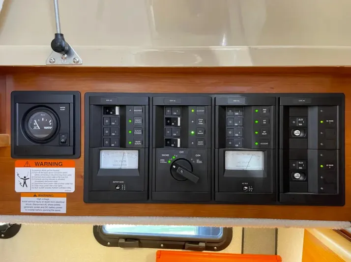 Elaine Hope Yacht Photos Pics Electrical control panel on a 2017 Cutwater C-30 CB boat interior.