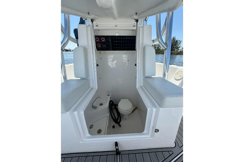  Yacht Photos Pics 2021 Custom Infusion 34 CC boat interior with seating and control panel.