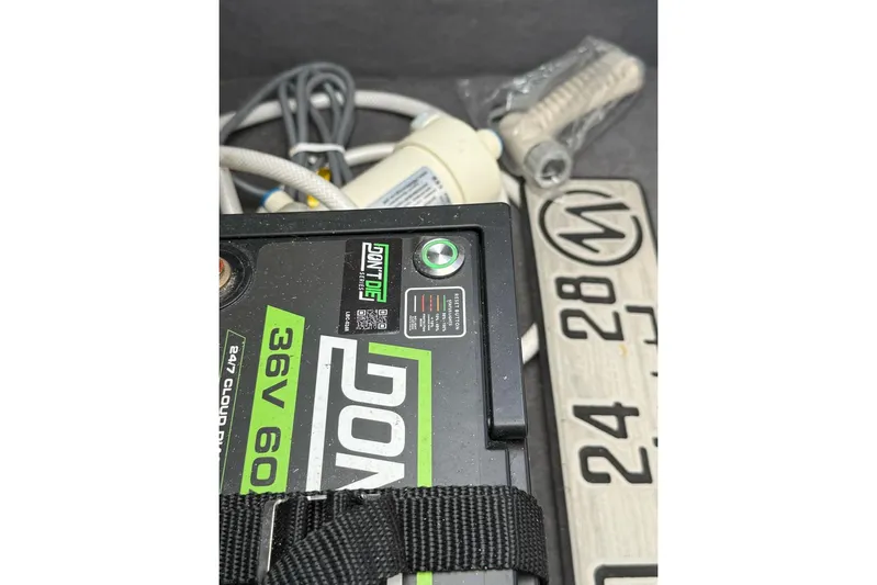  Yacht Photos Pics Battery and cables in a 2021 Custom Infusion 34 CC boat compartment.