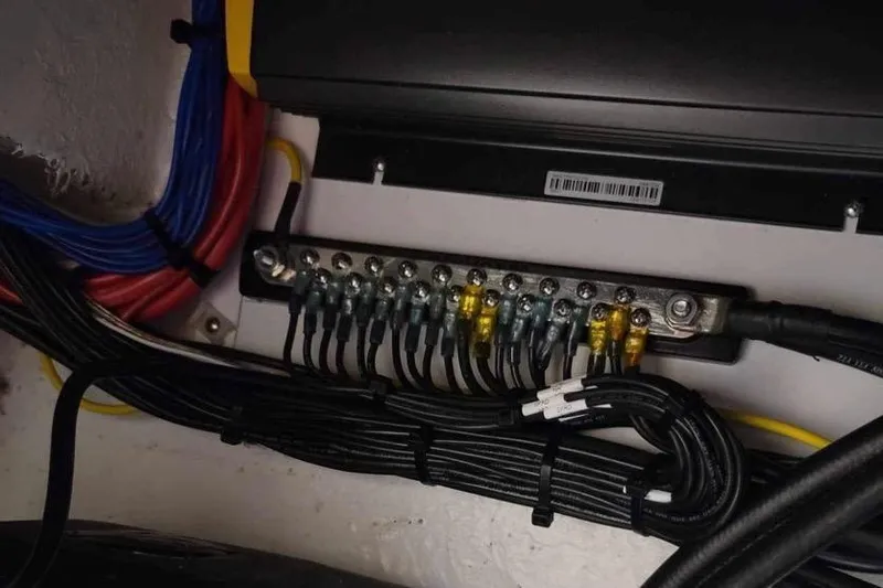  Yacht Photos Pics Electrical wiring and fuse panel in a 2021 Custom Infusion 34 CC boat.