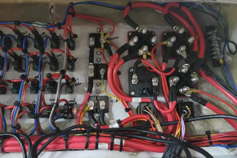 Yacht Photos Pics Electrical wiring system in a 2021 Custom Infusion 34 CC boat.