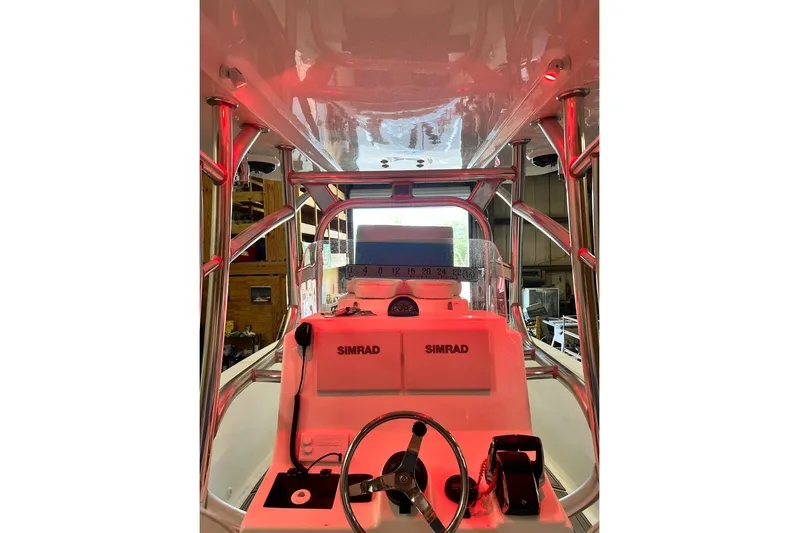  Yacht Photos Pics Interior view of 2021 Custom Infusion 34 CC boat with Simrad navigation system.