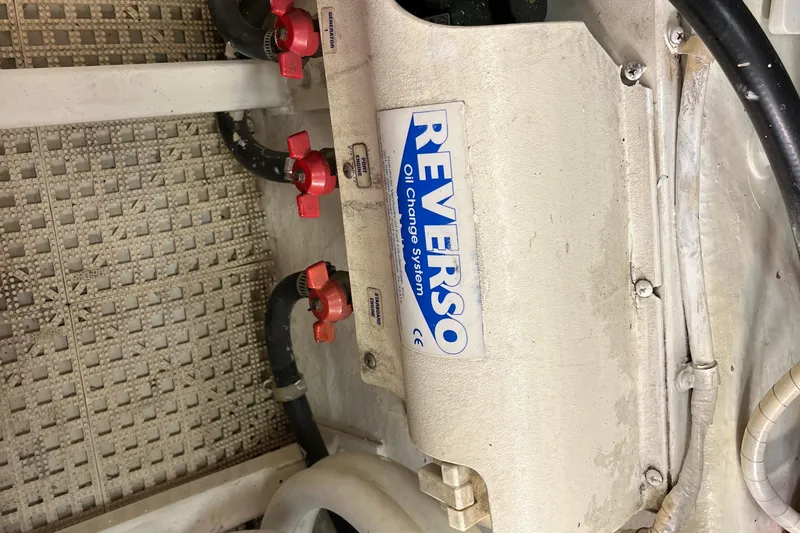 Floridita Yacht Photos Pics Reverso oil change system in 1997 Post Sportfish boat engine room.