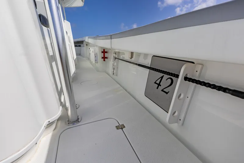  Yacht Photos Pics 2018 Yellowfin 42 Offshore boat deck with sleek design and clear skies.