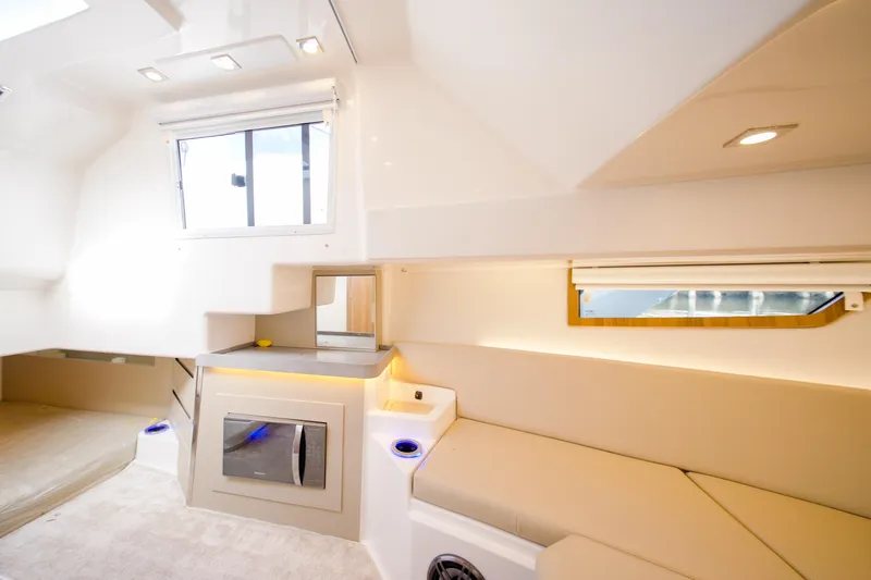  Yacht Photos Pics Luxurious interior of 2026 Granfort 370 GTX yacht with modern amenities and sleek design.